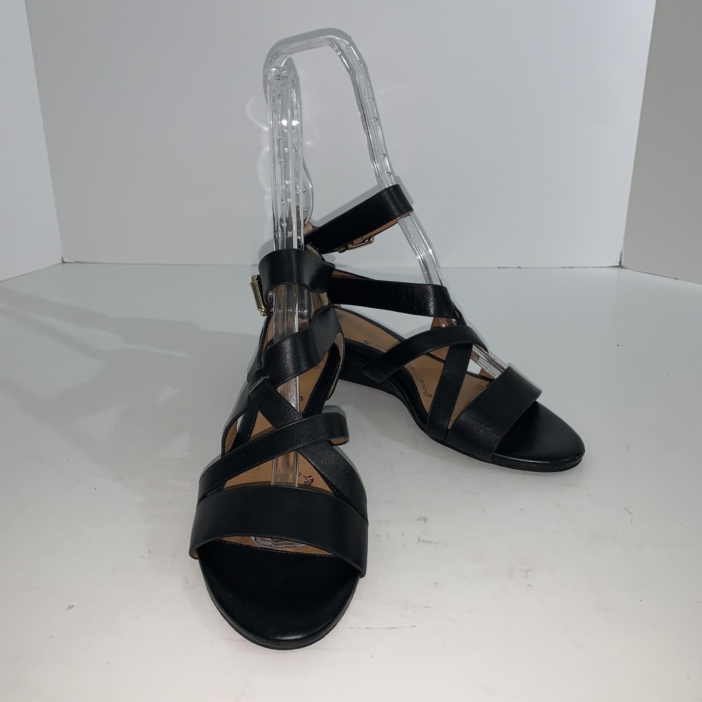 Sofft Shoes Womens Size 7.5 Black Leather Gladiator Zip Sandals Comfort 1287601